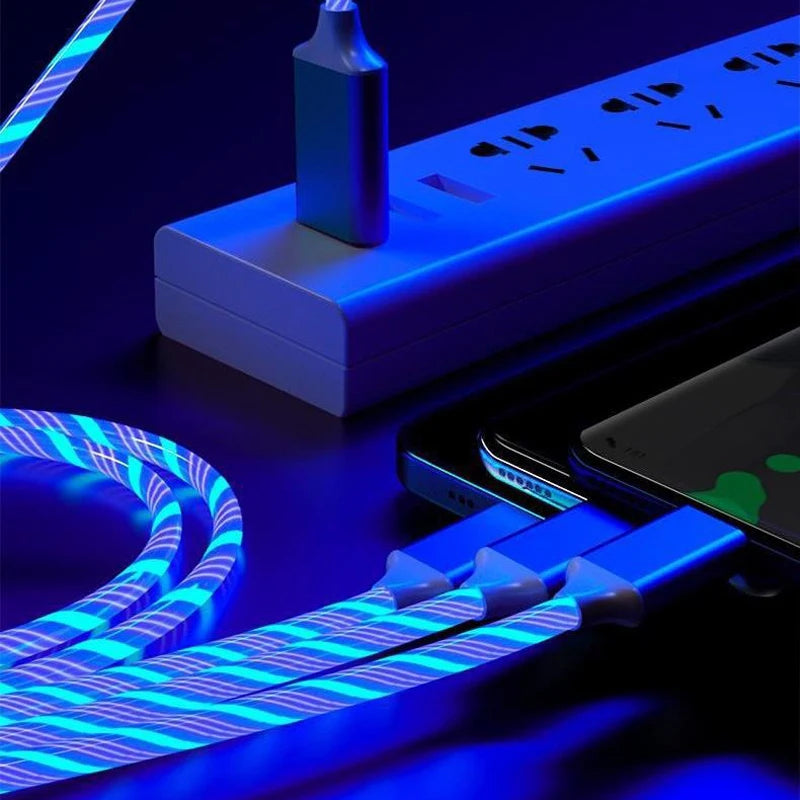 LuminaFlow™ – 3-in-1 Glowing Streamer Charging Cable | Magical LED Fast Charger for iPhone, Samsung & USB-C