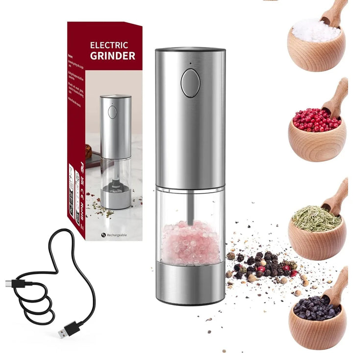 GrindMaster USB‑Rechargeable Salt & Pepper Mill — Adjustable Coarseness & LED Light
