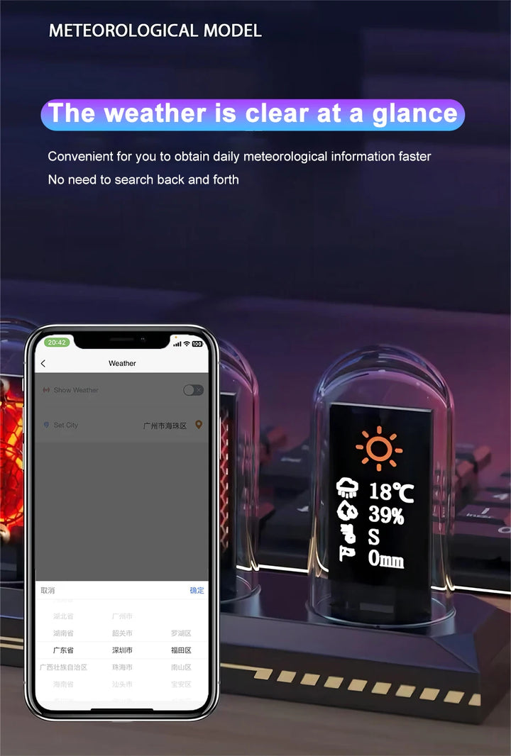 NIX-ONE LED Tube Clock – RGB Glow Display with WiFi Sync, IPS Screen & Photo Album
