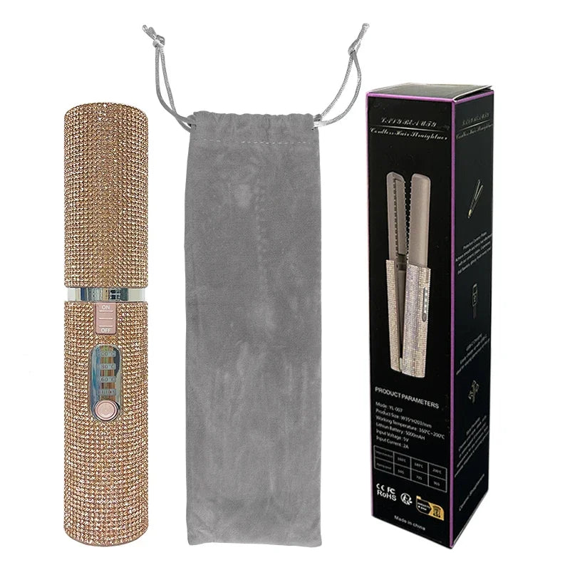 2-in-1 Cordless Hair Straightener & Curler – USB Rechargeable, Travel-Ready, Glam Diamond Edition