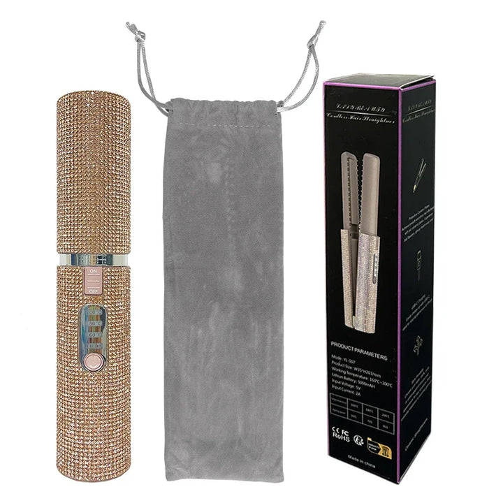 2-in-1 Cordless Hair Straightener & Curler – USB Rechargeable, Travel-Ready, Glam Diamond Edition