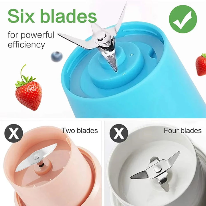 QuickBlend 380 ml USB Juicer Bottle — 6‑Blade Mini Smoothie Maker