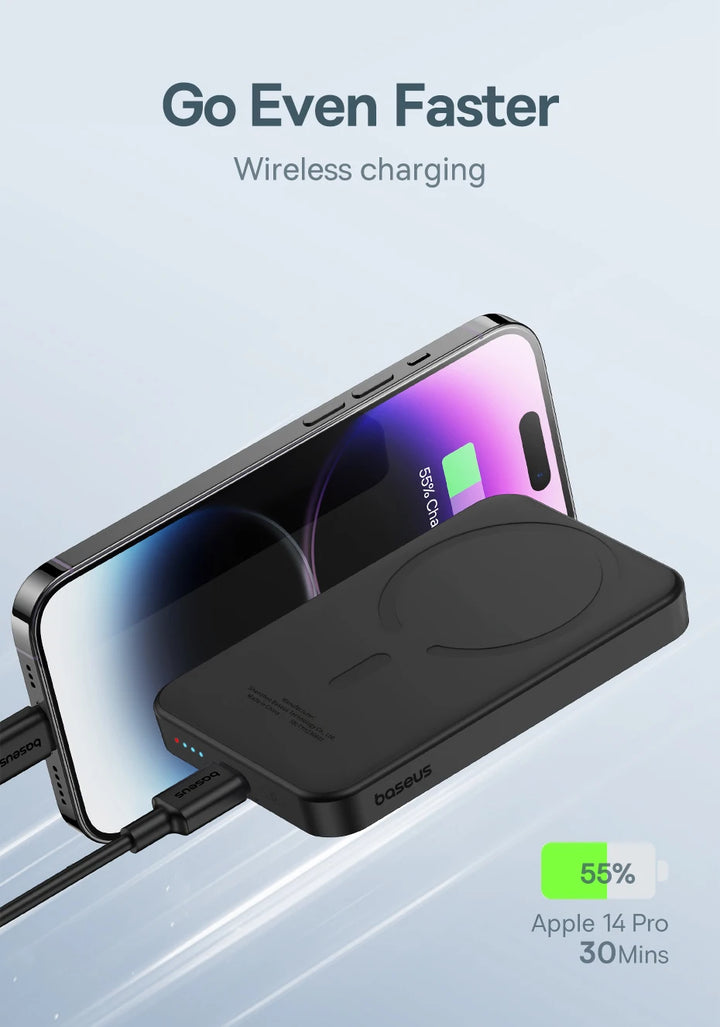Magnetic Wireless Power Bank 5000mAh – Baseus 20W Fast Charger with USB-C & MagSafe Support