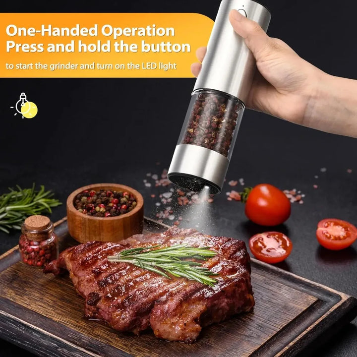 GrindMaster USB‑Rechargeable Salt & Pepper Mill — Adjustable Coarseness & LED Light